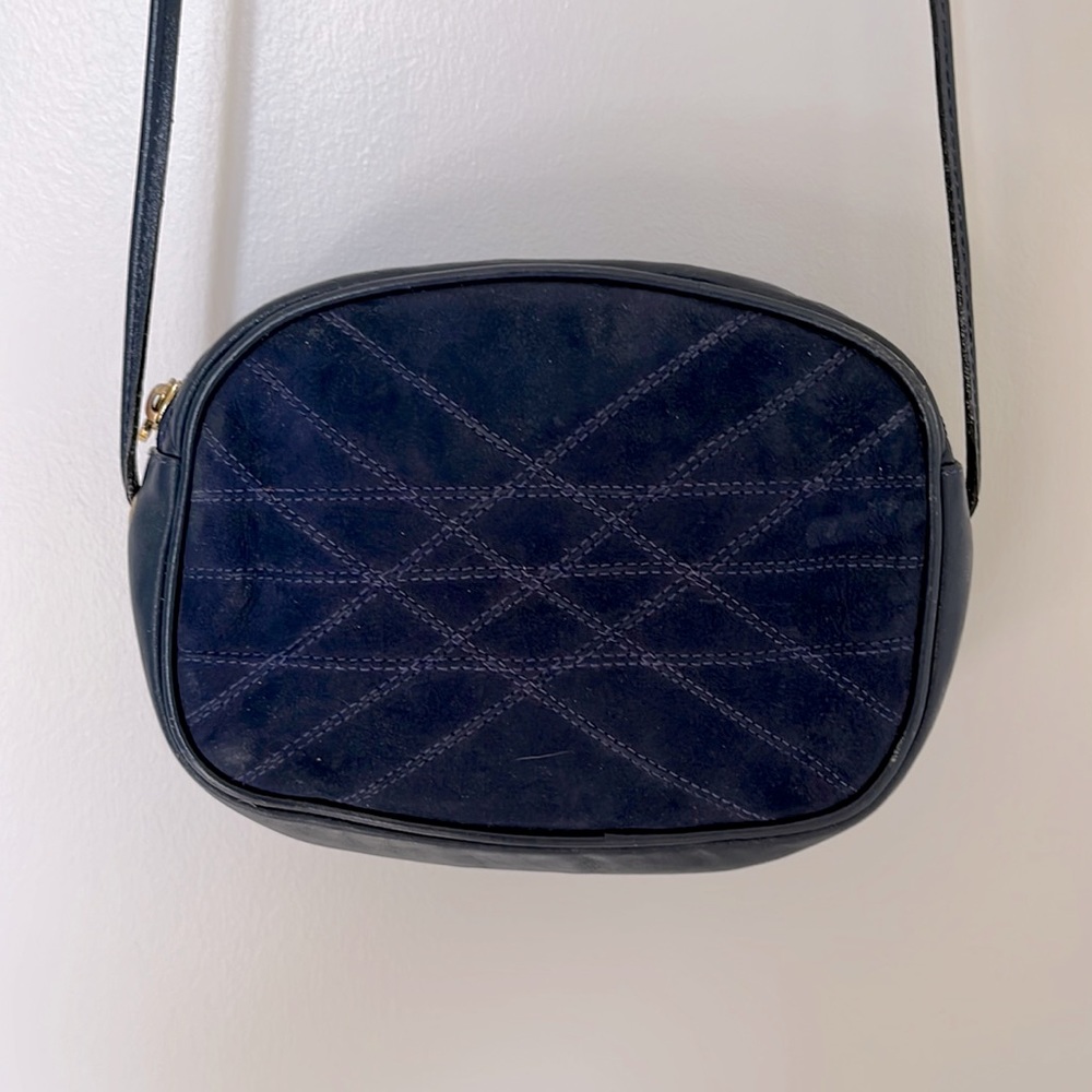 Vintage (80s) Carvela Blue Suede/Leather Mini Bag with Stitching Detail